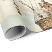  Steampunk Bloemen Blauwe Hete Luchtballon (2) Cadeaupapier (Rol Hoek)