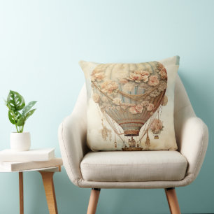 Steampunk Bloemen Blauwe Hete Luchtballon (2) Kussen