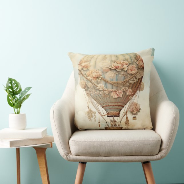  Steampunk Bloemen Blauwe Hete Luchtballon (2) Kussen (Stoel)