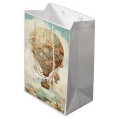  Steampunk Bloemen Blauwe Hete Luchtballon (2) Medium Cadeauzakje (Achterkant Gekanteld)