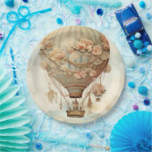  Steampunk Bloemen Blauwe Hete Luchtballon (2) Papieren Bordje (Feest)