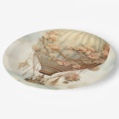  Steampunk Bloemen Blauwe Hete Luchtballon (2) Papieren Bordje (Gekanteld)