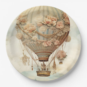  Steampunk Bloemen Blauwe Hete Luchtballon (2) Papieren Bordje