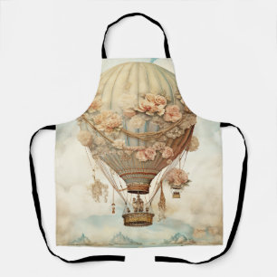  Steampunk Bloemen Blauwe Hete Luchtballon (2) Schort