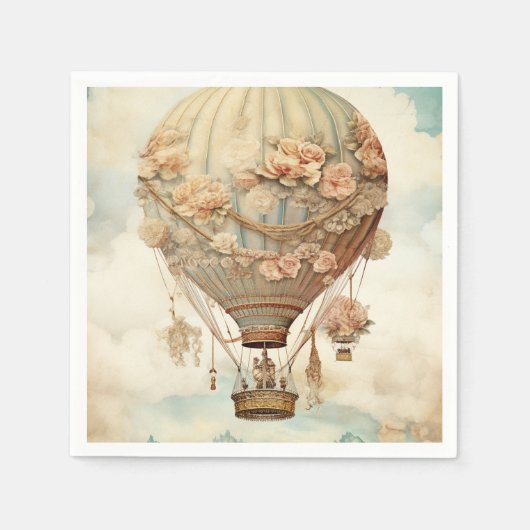  Steampunk Bloemen Blauwe Hete Luchtballon (2) Servet (Voorkant)