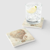  Steampunk Bloemen Blauwe Hete Luchtballon (2) Stenen Onderzetter (Zijkant)