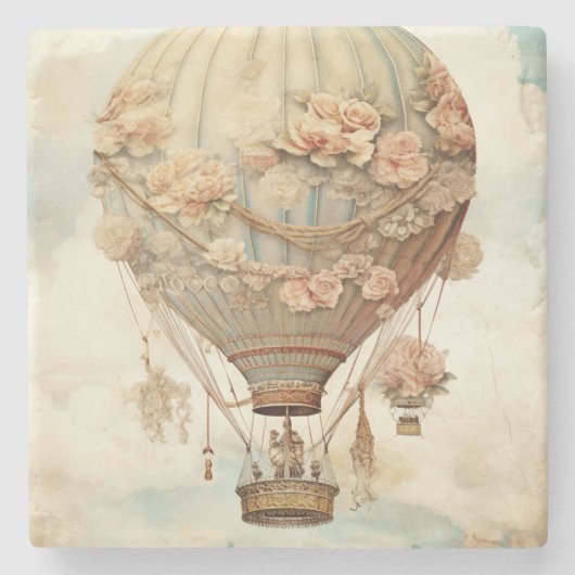  Steampunk Bloemen Blauwe Hete Luchtballon (2) Stenen Onderzetter (Voorkant)
