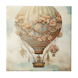  Steampunk Bloemen Blauwe Hete Luchtballon (2) Tegeltje