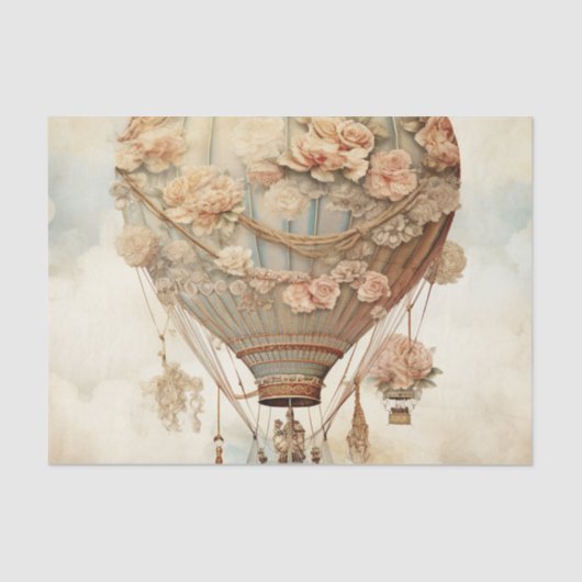 Steampunk Bloemen Blauwe Hete Luchtballon (2) Tissuepapier (Voorkant)