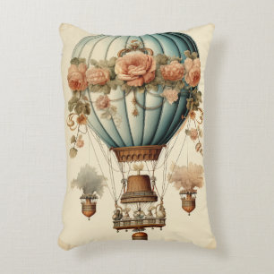 Steampunk Bloemen Blauwe Hete Luchtballon Accent Kussen