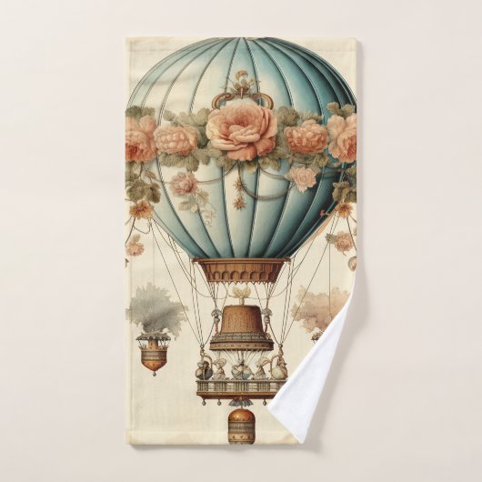  Steampunk Bloemen Blauwe Hete Luchtballon Bad Handdoek (Handdoek)