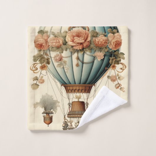 Steampunk Bloemen Blauwe Hete Luchtballon Bad Handdoek (Wasdoekje)