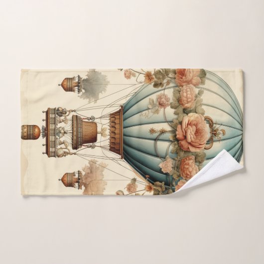  Steampunk Bloemen Blauwe Hete Luchtballon Bad Handdoek (Handdoek)