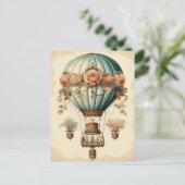  Steampunk Bloemen Blauwe Hete Luchtballon Briefkaart (Staand voorkant)