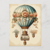 Steampunk Bloemen Blauwe Hete Luchtballon Briefkaart (Voorkant)