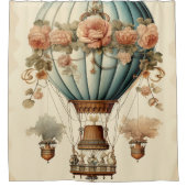  Steampunk Bloemen Blauwe Hete Luchtballon Douchegordijn (Voorkant)