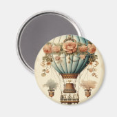  Steampunk Bloemen Blauwe Hete Luchtballon Magneet (Voorkant / Achterkant)