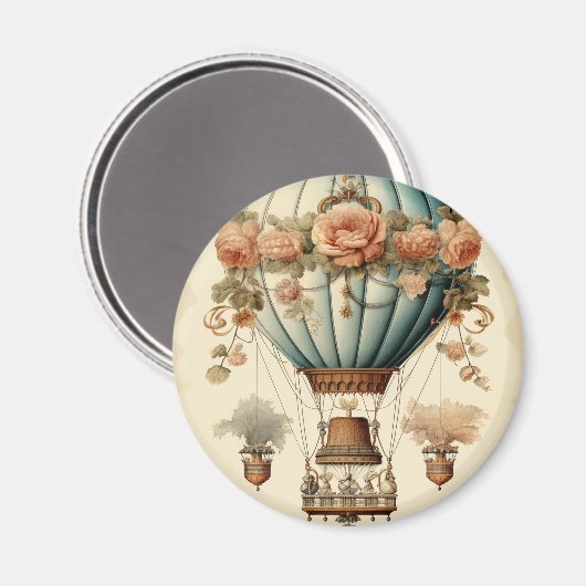  Steampunk Bloemen Blauwe Hete Luchtballon Magneet (Voorkant / Achterkant)