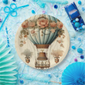  Steampunk Bloemen Blauwe Hete Luchtballon Papieren Bordje (Feest)