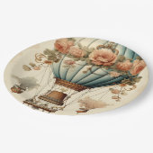  Steampunk Bloemen Blauwe Hete Luchtballon Papieren Bordje (Gekanteld)