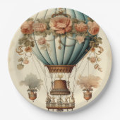  Steampunk Bloemen Blauwe Hete Luchtballon Papieren Bordje (Voorkant)