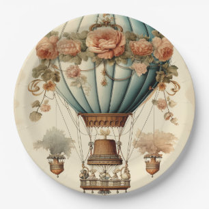  Steampunk Bloemen Blauwe Hete Luchtballon Papieren Bordje