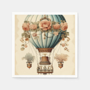  Steampunk Bloemen Blauwe Hete Luchtballon Servet