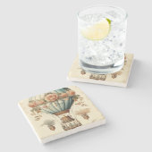  Steampunk Bloemen Blauwe Hete Luchtballon Stenen Onderzetter (Zijkant)