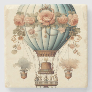  Steampunk Bloemen Blauwe Hete Luchtballon Stenen Onderzetter