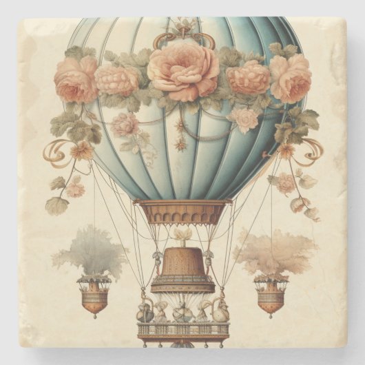  Steampunk Bloemen Blauwe Hete Luchtballon Stenen Onderzetter (Voorkant)