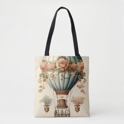 Steampunk Bloemen Blauwe Hete Luchtballon Tote Bag (Voorkant)