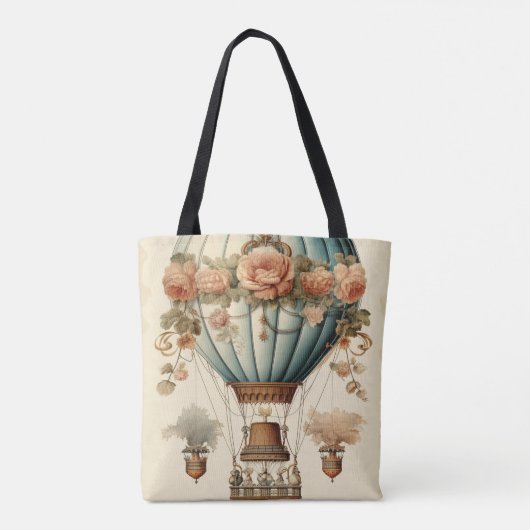  Steampunk Bloemen Blauwe Hete Luchtballon Tote Bag (Achterkant)