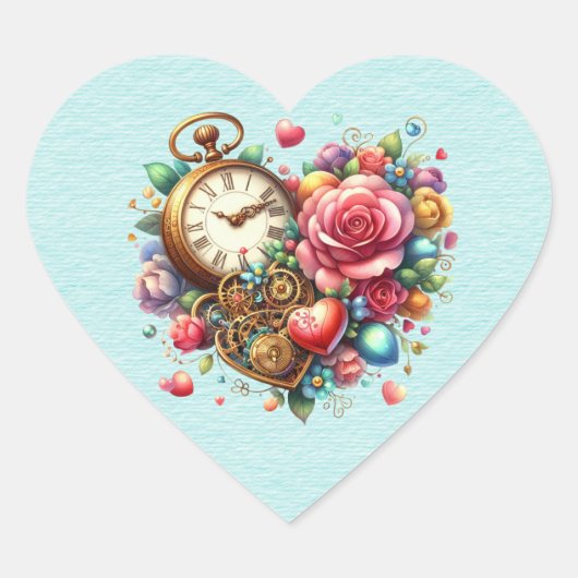 Steampunk Bloemen Boeket Hart Sticker (Voorkant)