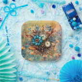 Steampunk Bloemen Decoratief Papieren Bordje (Feest)