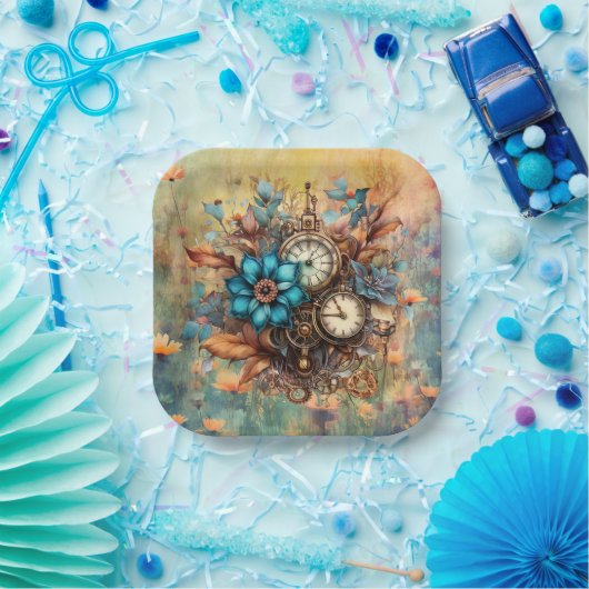 Steampunk Bloemen Decoratief Papieren Bordje (Feest)