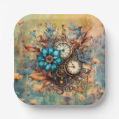 Steampunk Bloemen Decoratief Papieren Bordje (Voorkant)