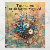 Steampunk Bloemen Decoratief Wijn Etiket (Enkel label)