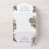 Steampunk, Bloemen en Veren Bruiloft All In One Uitnodiging (Buitenkant)