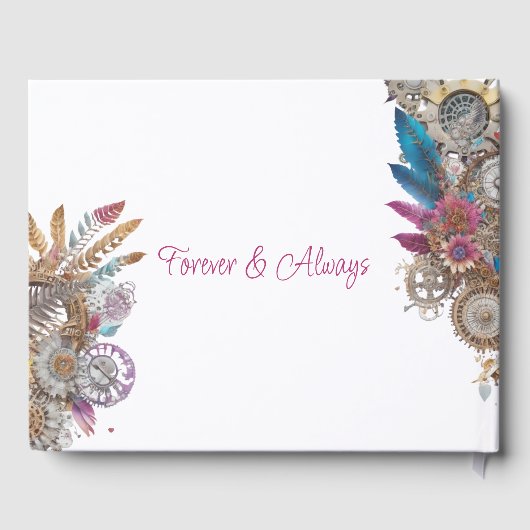 Steampunk, Bloemen en Veren Bruiloft Gastenboek (Achterkant)