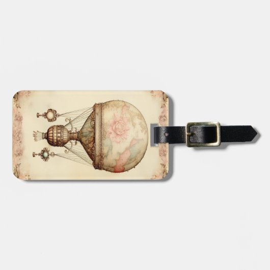  Steampunk Bloemen Hete Luchtballon Bagagelabel (Voorkant horizontaal)