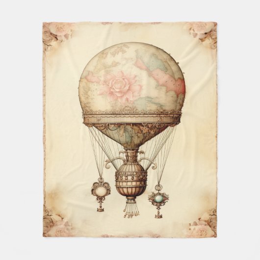  Steampunk Bloemen Hete Luchtballon Fleece Deken (Voorkant)
