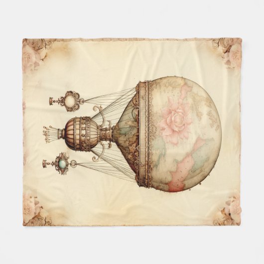  Steampunk Bloemen Hete Luchtballon Fleece Deken (Voorkant (Horizontaal))