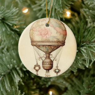  Steampunk Bloemen Hete Luchtballon Keramisch Ornament