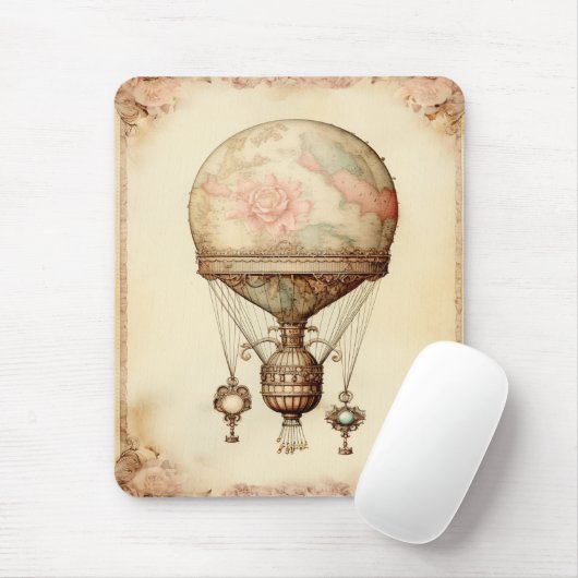  Steampunk Bloemen Hete Luchtballon Muismat (Met muis)