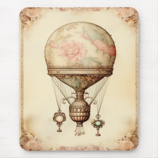  Steampunk Bloemen Hete Luchtballon Muismat (Voorkant)
