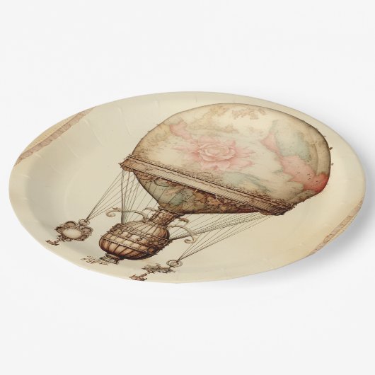 Steampunk Bloemen Hete Luchtballon Papieren Bordje (Gekanteld)
