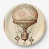 Steampunk Bloemen Hete Luchtballon Papieren Bordje (Voorkant)