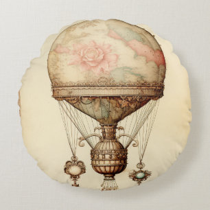  Steampunk Bloemen Hete Luchtballon Rond Kussen
