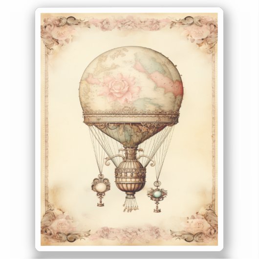 Steampunk Bloemen Hete Luchtballon Sticker (Voorkant)