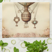 Steampunk Bloemen Hete Luchtballon Theedoek (Gevouwen)